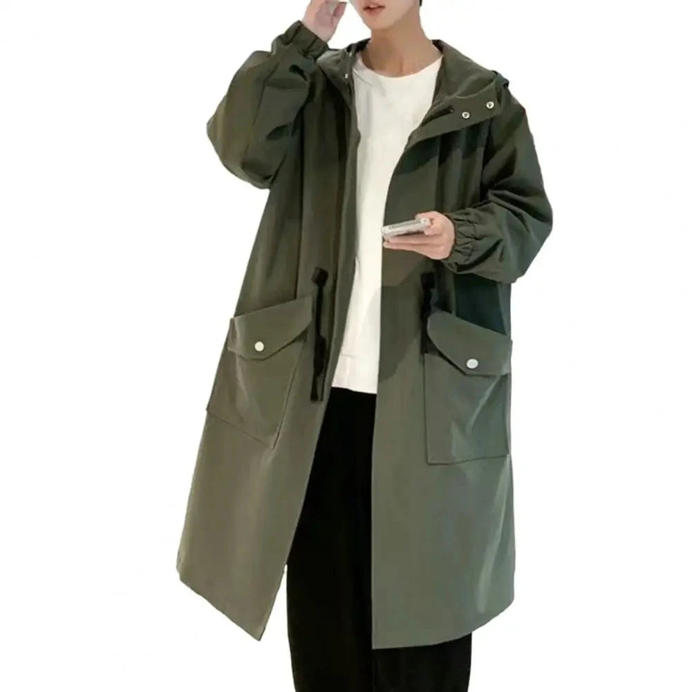 Waterproof Long Black Raincoat Men Rain Coat Hooded Trench GlowCart