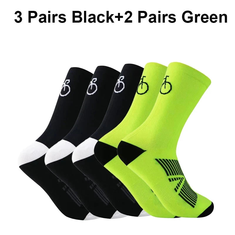 5Pairs Cycling Socks Men MTB Bike Sock Breathable Road Bicycle Sock Football Men Women Mid Tube Outdoor Sport Racing Sock Winter GlowCart