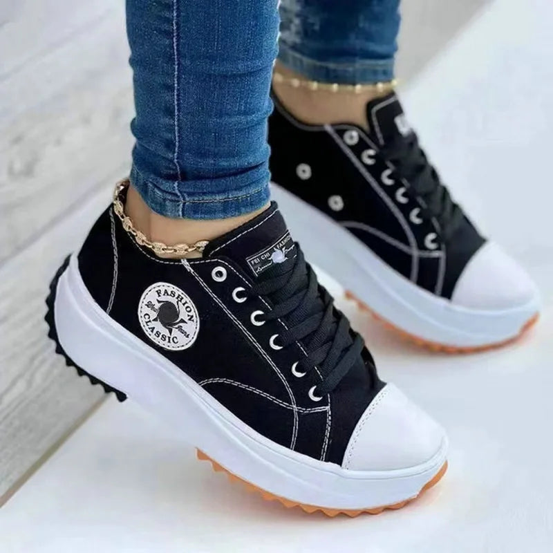 2025 New Women Pattern Canvas Sneakers Women Casual Shoes Women Sneakers Shoes Flat Lace-Up Zapatillas Mujer Chaussure Femme GlowCart
