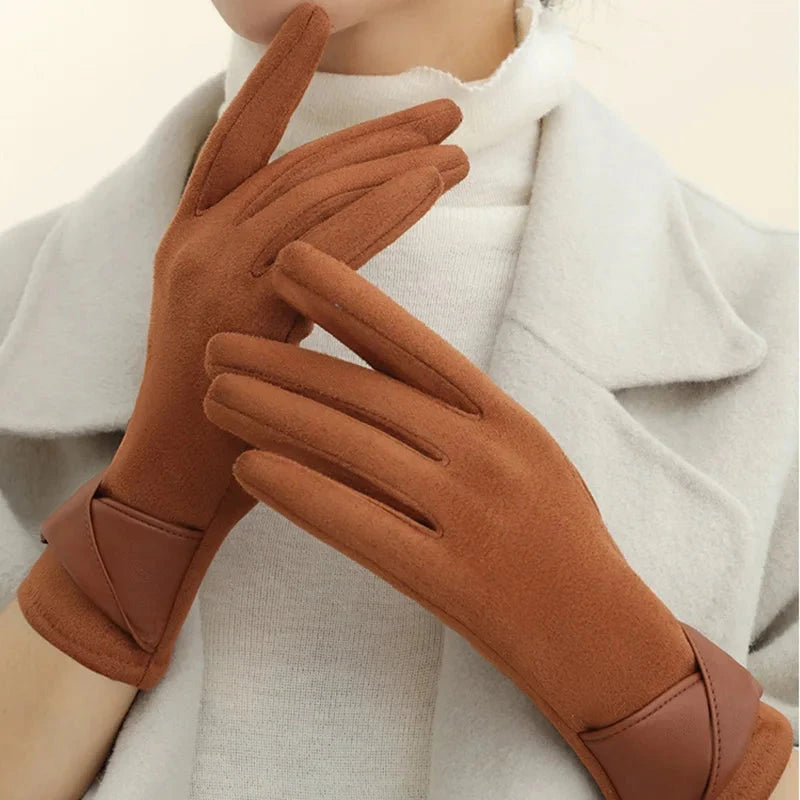 Fashion Winter Padded Warm Gloves Elegant Solid Color Suede GlowCart