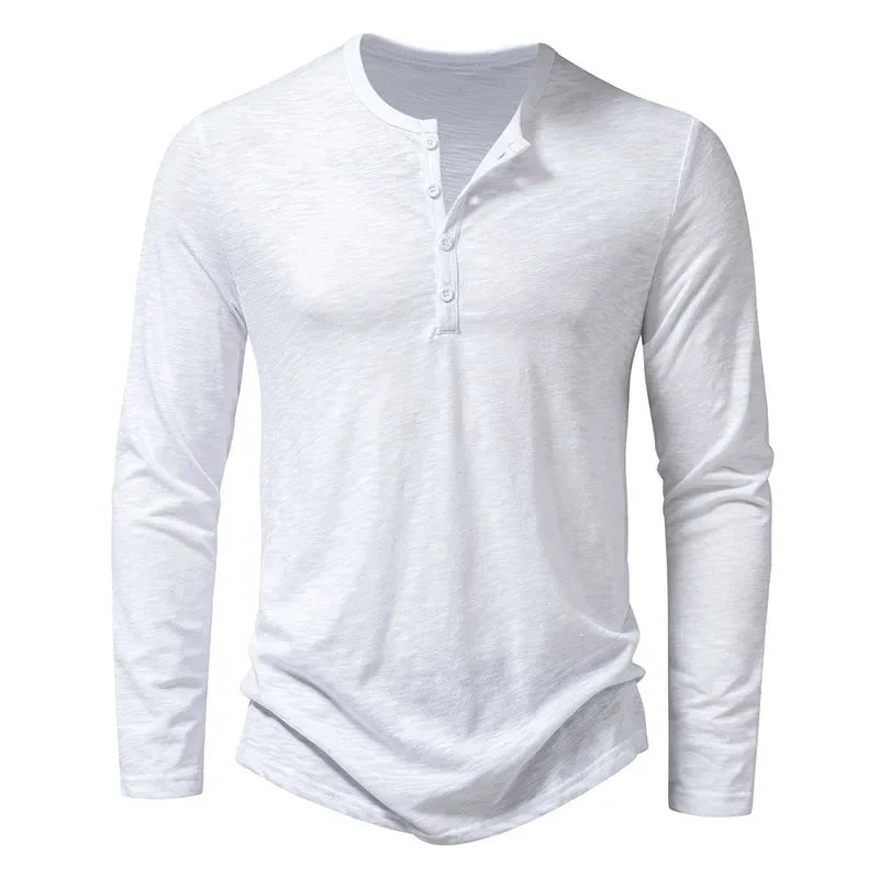 Autumn New Men's Cotton Button Long Sleeve  Henley Neck GlowCart