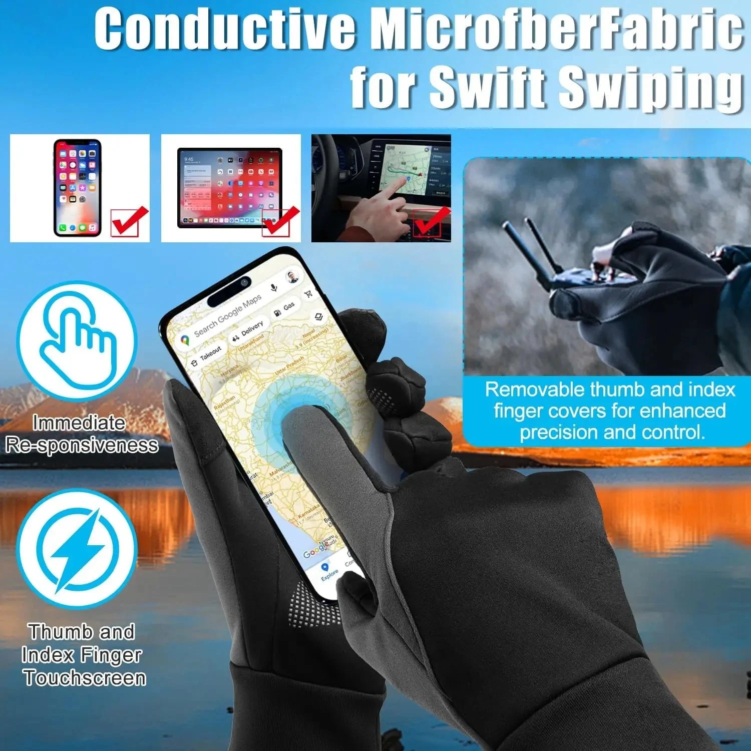 Men Winter Warm Gloves Waterproof Windproof Touchscreen Fleece Lined Thermal Anti Slip Gloves for Outdoor Cycling Hiking GlowCart