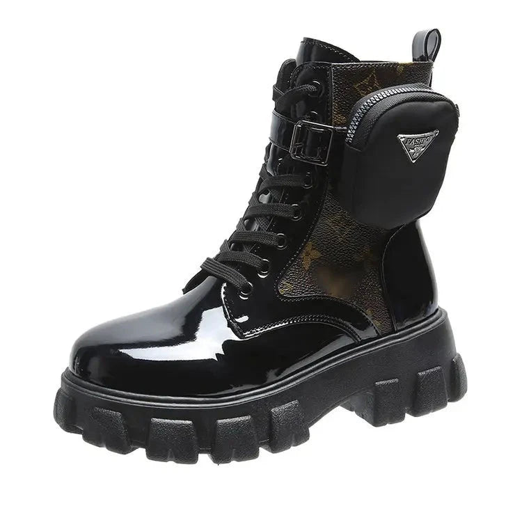 BLACK and White Boots Winter Shoes Women Ankel Boots Goth GlowCart