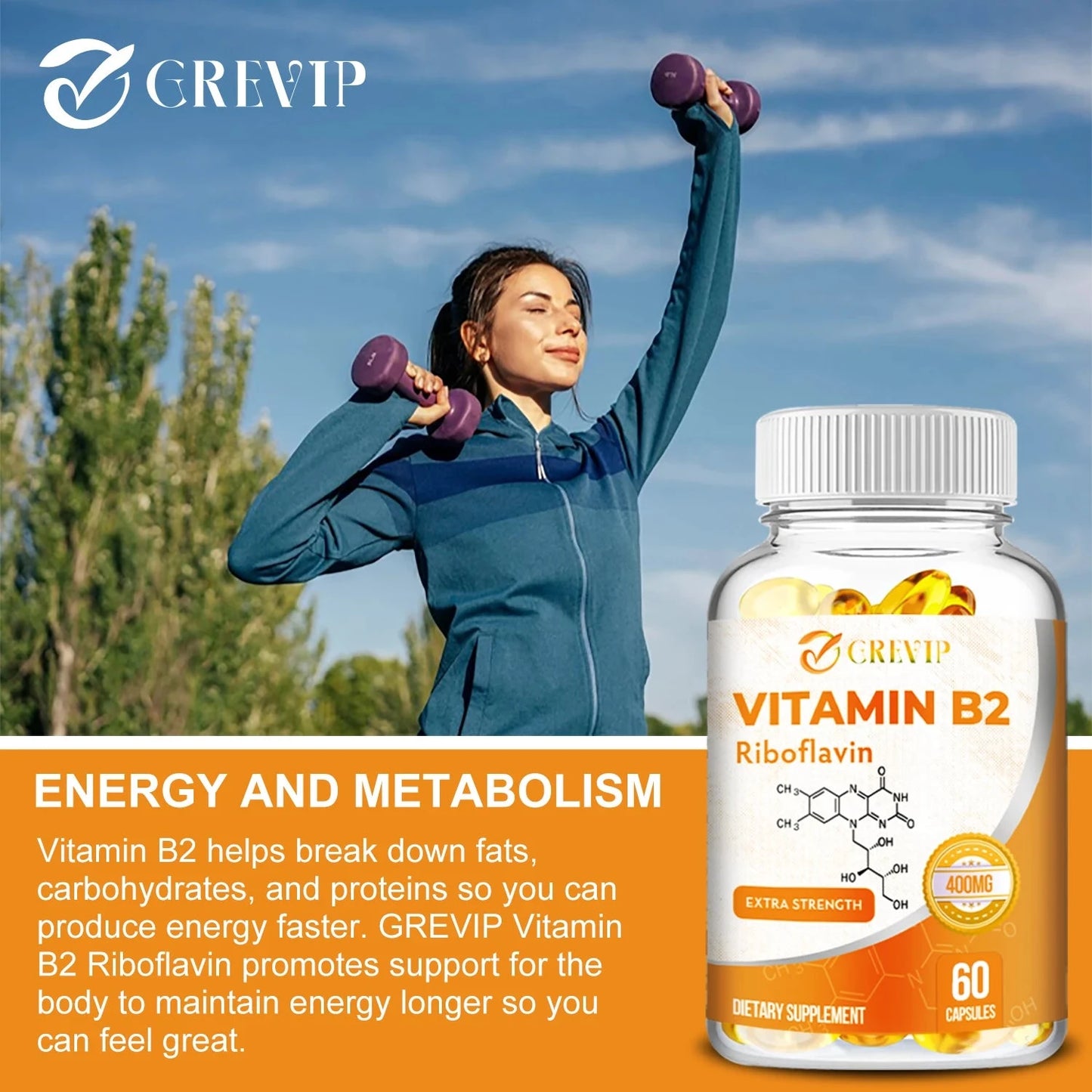 Vitamin B2 400mg - Promotes Energy Production and GlowCart