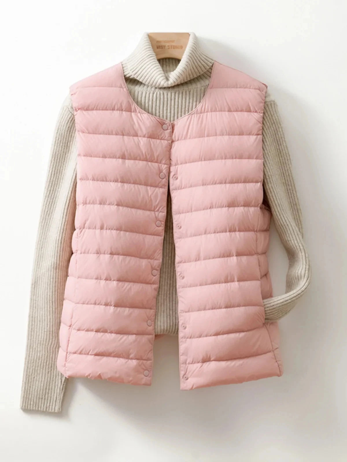 New Women's Collarless Down Liner Vest V-Neck Lightweight GlowCart