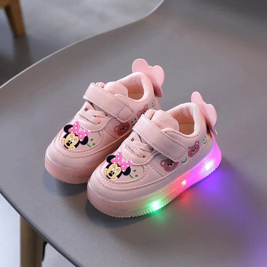 Disney Mickey Mouse Spring Autumn and Winter Children's Lighting Casual Shoes pu Girls and Boys LED Sneakers Board shoes GlowCart