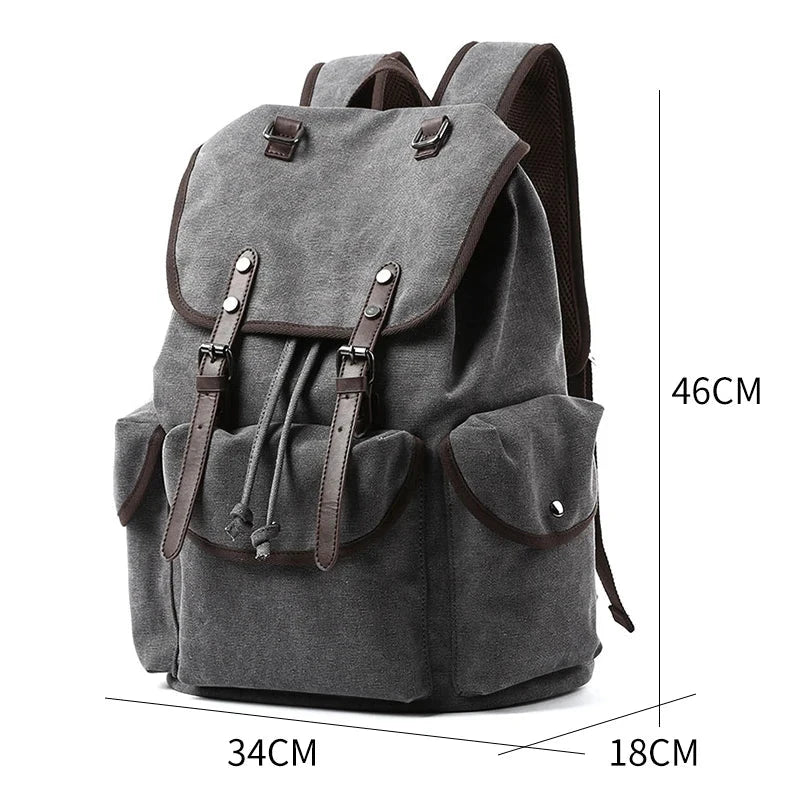 Men Canvas Vintage Backpack Men 30L Large Travel Rucksack GlowCart
