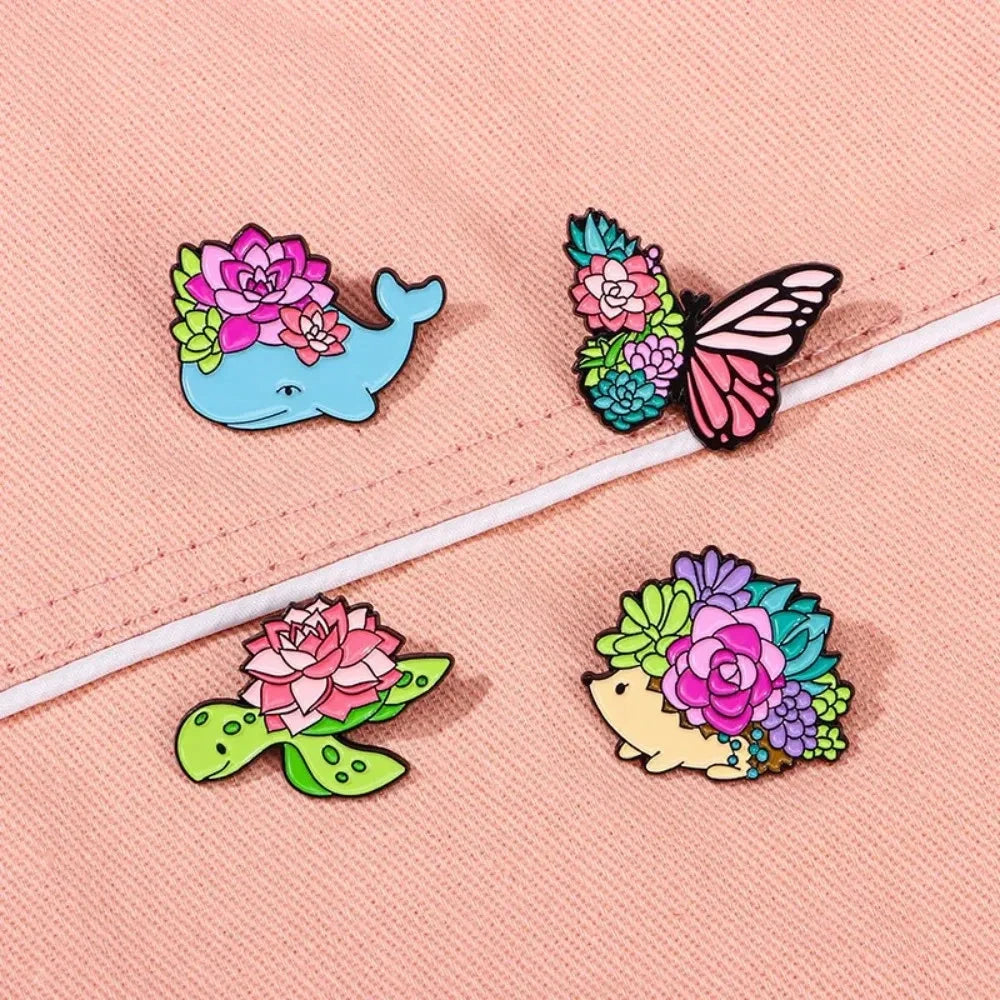 Cute Succulent Plant Enamel Brooch Cartoon Colorful Animal GlowCart