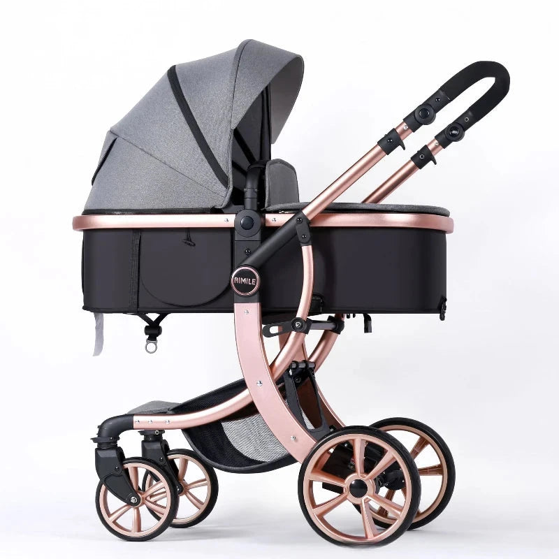 High View 2-in-1 Baby Stroller Two-way Detachable Sleeping Basket Lightweight Travel Stroller Luxury Baby Carriage GlowCart