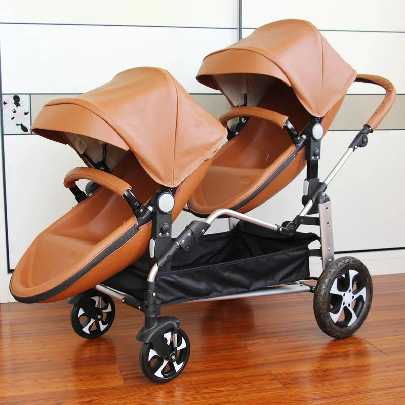 NEW Twins baby stroller 2 in 1,poussette double jumeaux,Shell double stroller,Luxury baby carriage,leather stroller,folding pram GlowCart
