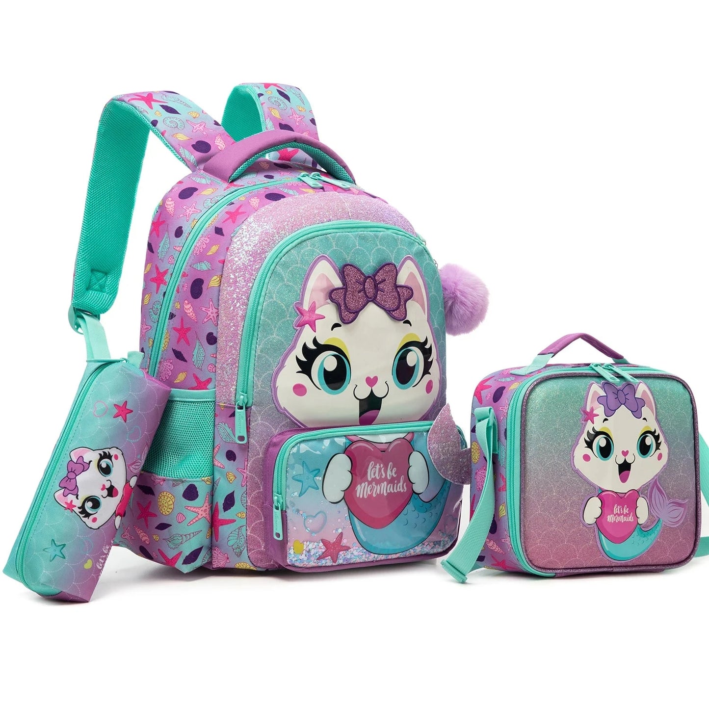 kids backpacks with Lunch Bag for girls 3pcs girls bookbag and Lunch Box Set for Elementary Middle School GlowCart