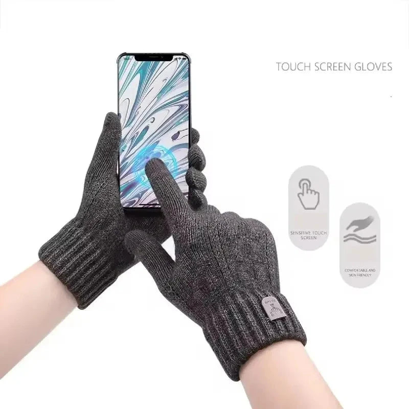 New men's warm gloves for winter touch screen plus velvet thickened cold-proof and warm wool knitted gloves GlowCart