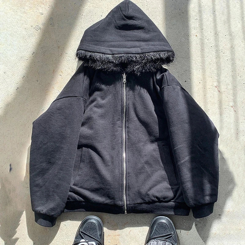 Casual Y2K Zip up hoodie Faur collar Harajuku Streetwear GlowCart