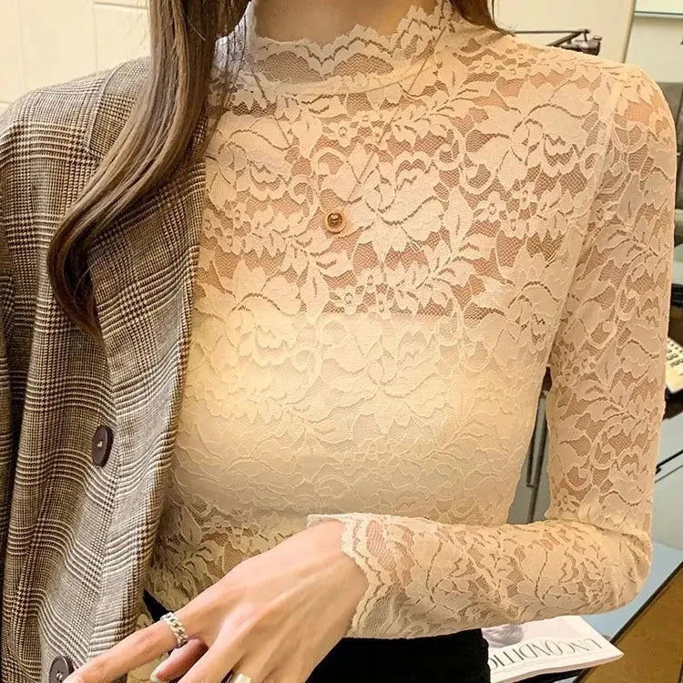 Autumn Fashion Slim Lace Hollow Out Net Yarn Solid Color GlowCart