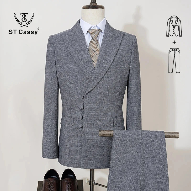ST Cassy Elegant man suit for wedding peach Slim Fit Double GlowCart