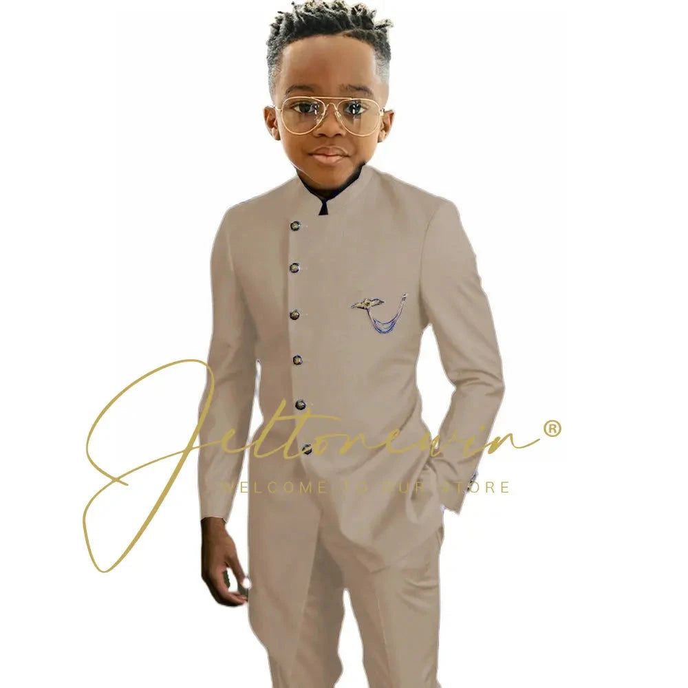 Royal Blue African Design Boys Suits Set For Wedding Formal Tuxedo Kids Costume Piano Performance Children Tailor Made GlowCart