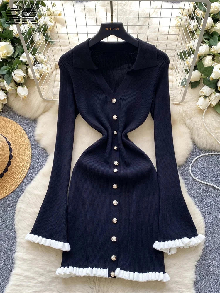 SINGREINY Autumn Sweet Basics Knit Dress Female Long Sleeve GlowCart