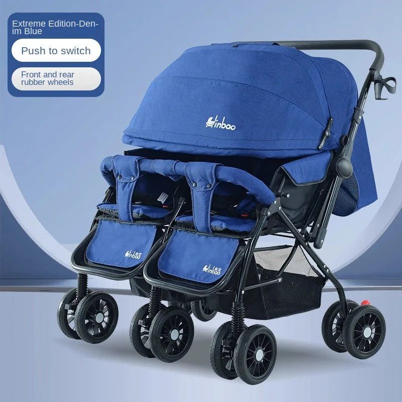 Baby Double Pushchair Ultra Lightweight Two-way Foldable Shock Absorbing Poussette Double Can Sit and Lie Down Twin Pram GlowCart