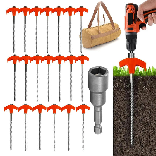 4-20Pcs Screw Anchor Tent Stakes 20CM Carbon Steel Tent Pegs GlowCart