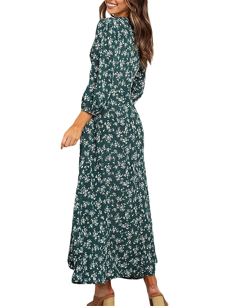 Women's Summer Bohemian Floral Print Long Maxi Dress Retro GlowCart