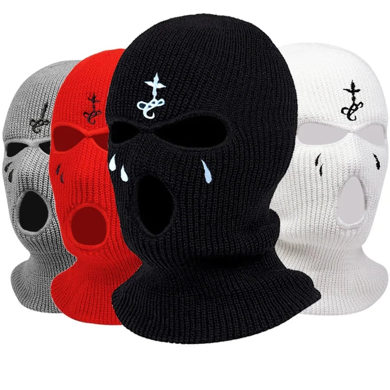 2025 Cross Embroidery Ski Mask Winter Balaclava Hat 3-Hole GlowCart