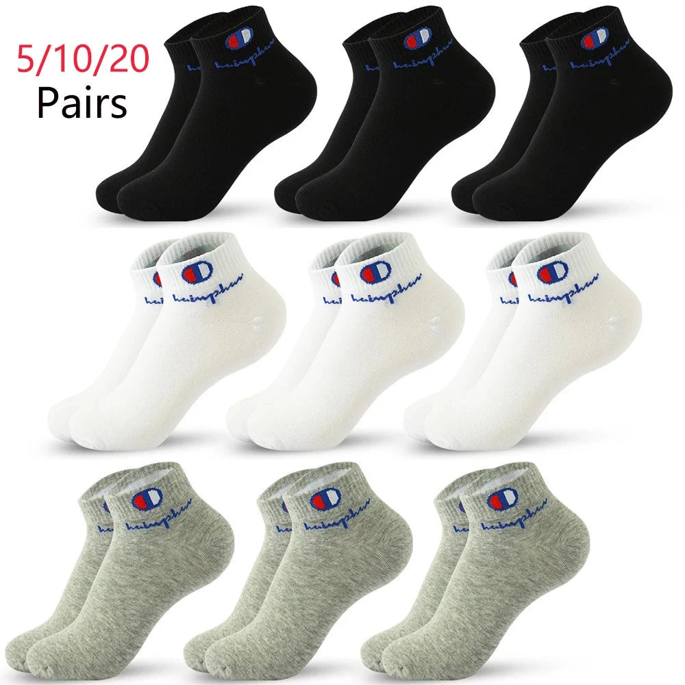 5/10/20 Pairs Men Ankle Socks Cotton Brand Classic Fashion Black White Socks Breathable Mesh Athletic Sports Socks for Summer GlowCart