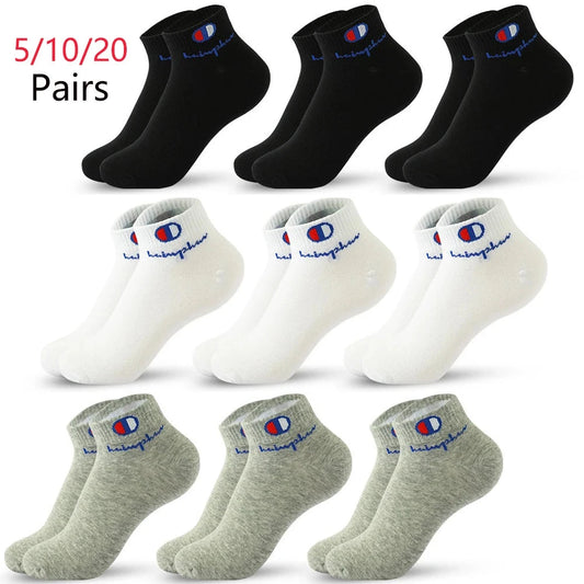 5/10/20 Pairs Men Ankle Socks Cotton Brand Classic Fashion Black White Socks Breathable Mesh Athletic Sports Socks for Summer GlowCart