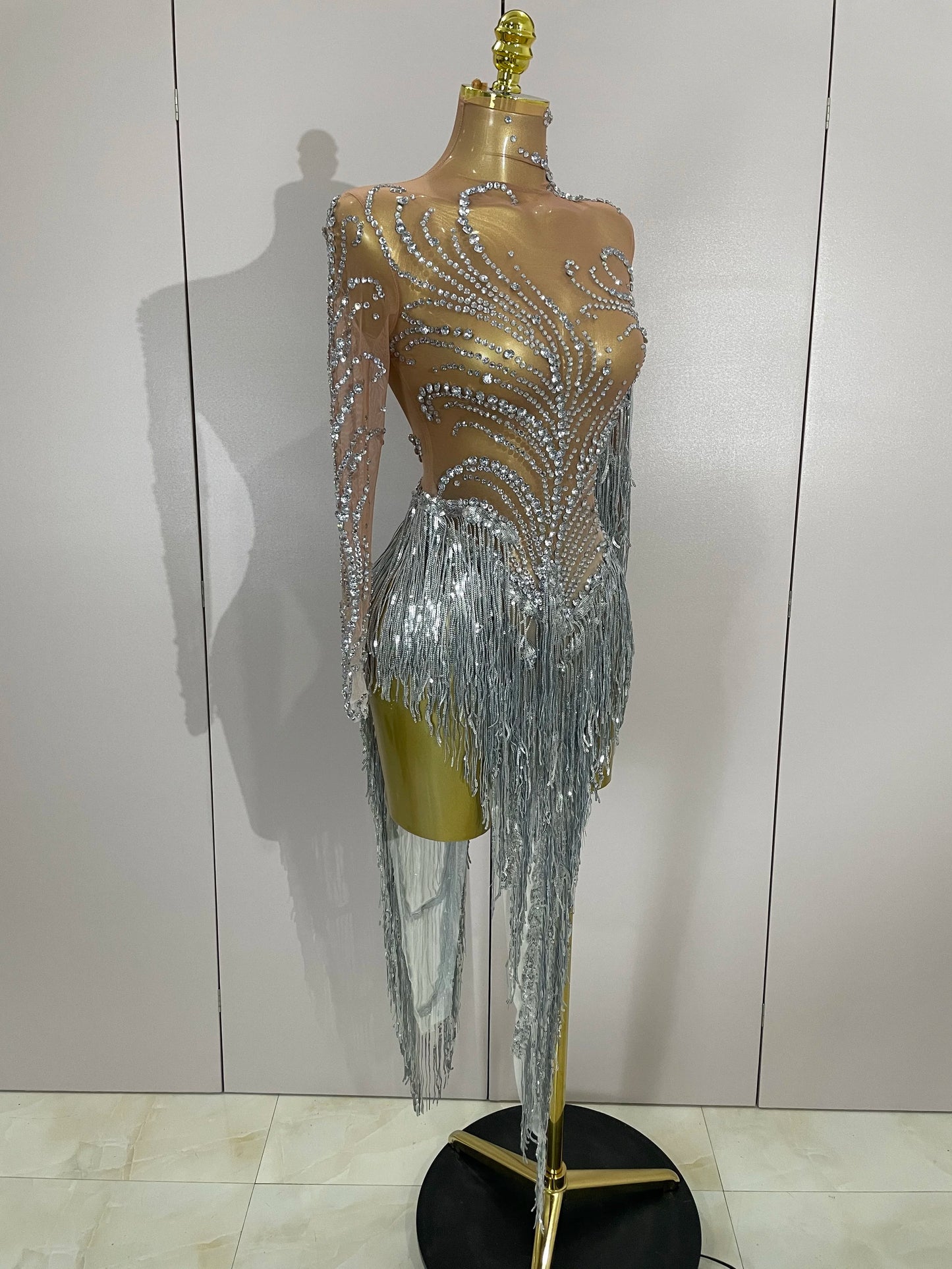 Women Sparkly Rhinestone Pearl Sequins Tassel Sexy