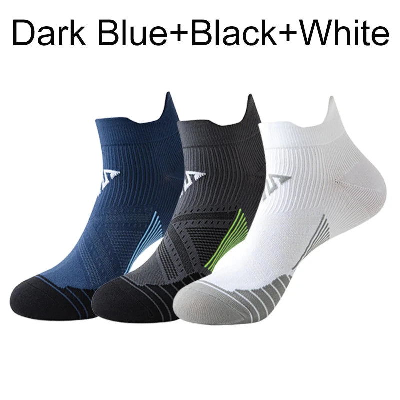 3 Pairs Marathon Socks Men Women Professional Sport Ankle Running Socks Thickened Cushioned Tube Low Cut Fitness Short Sock Mesh GlowCart