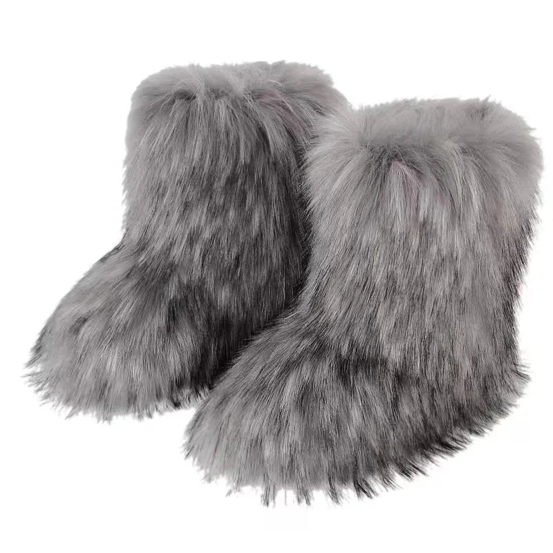 Y2K Fluffy Mid-calf Boots Winter Women Fashion Snow Boots GlowCart