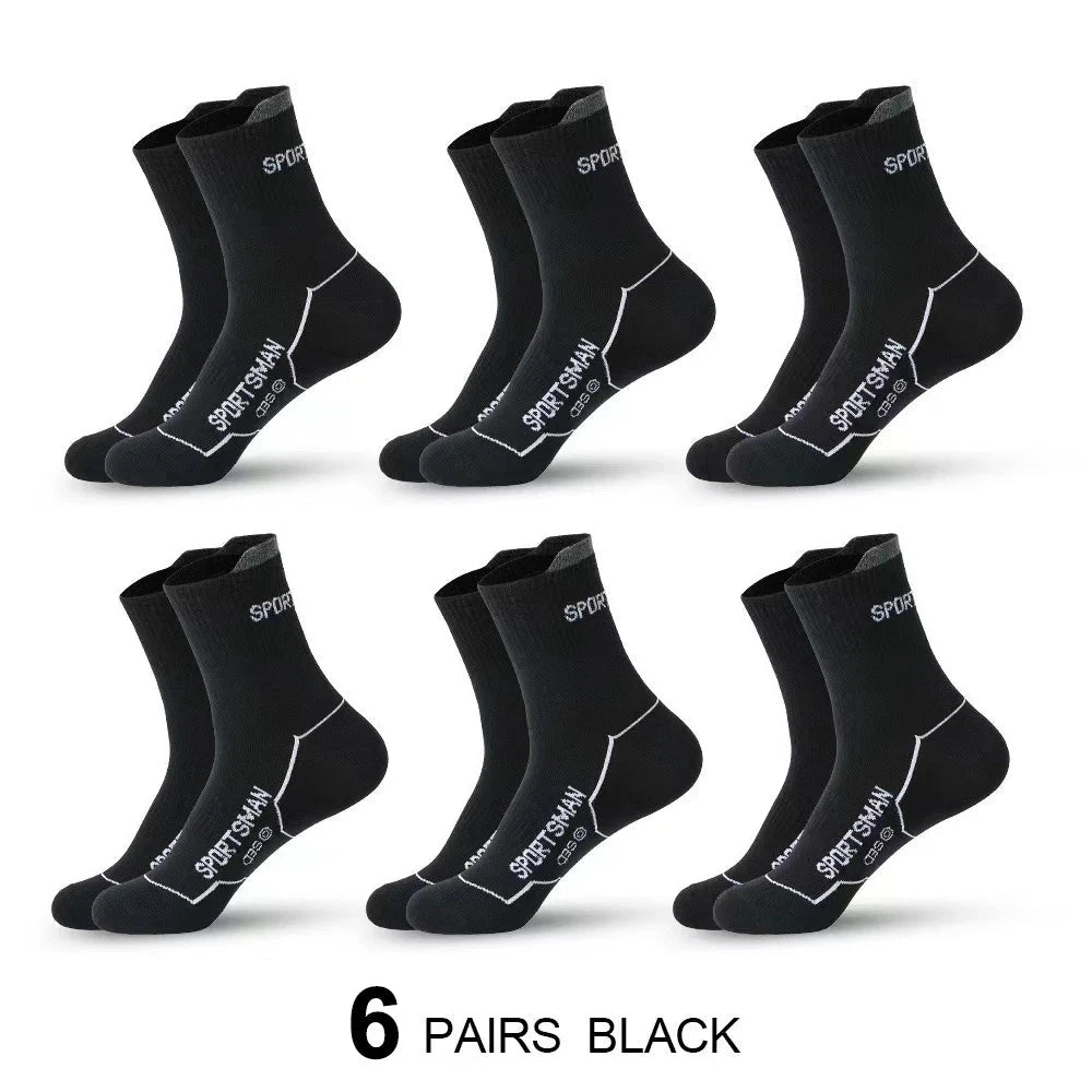 6/12 Pairs Men Mid Length Sports Socks Fashionable Geometric Patterns Breathable Odor Resistant Running Cycling Basketball Socks GlowCart