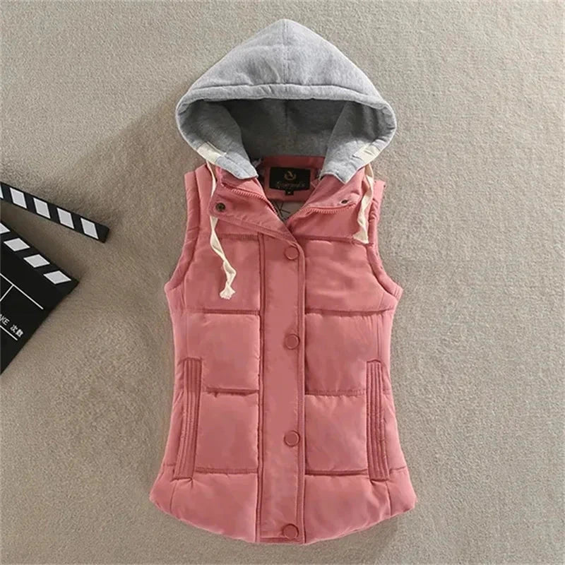 Women Autumn Winter Short Down Vest Hooded Warm Casual GlowCart