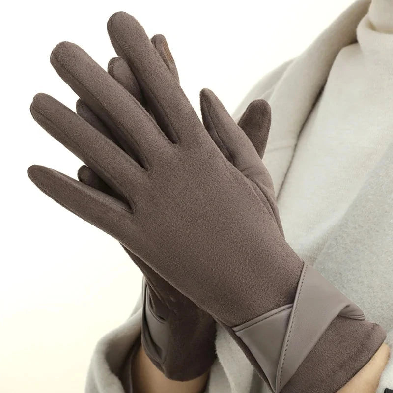 Fashion Winter Padded Warm Gloves Elegant Solid Color Suede GlowCart