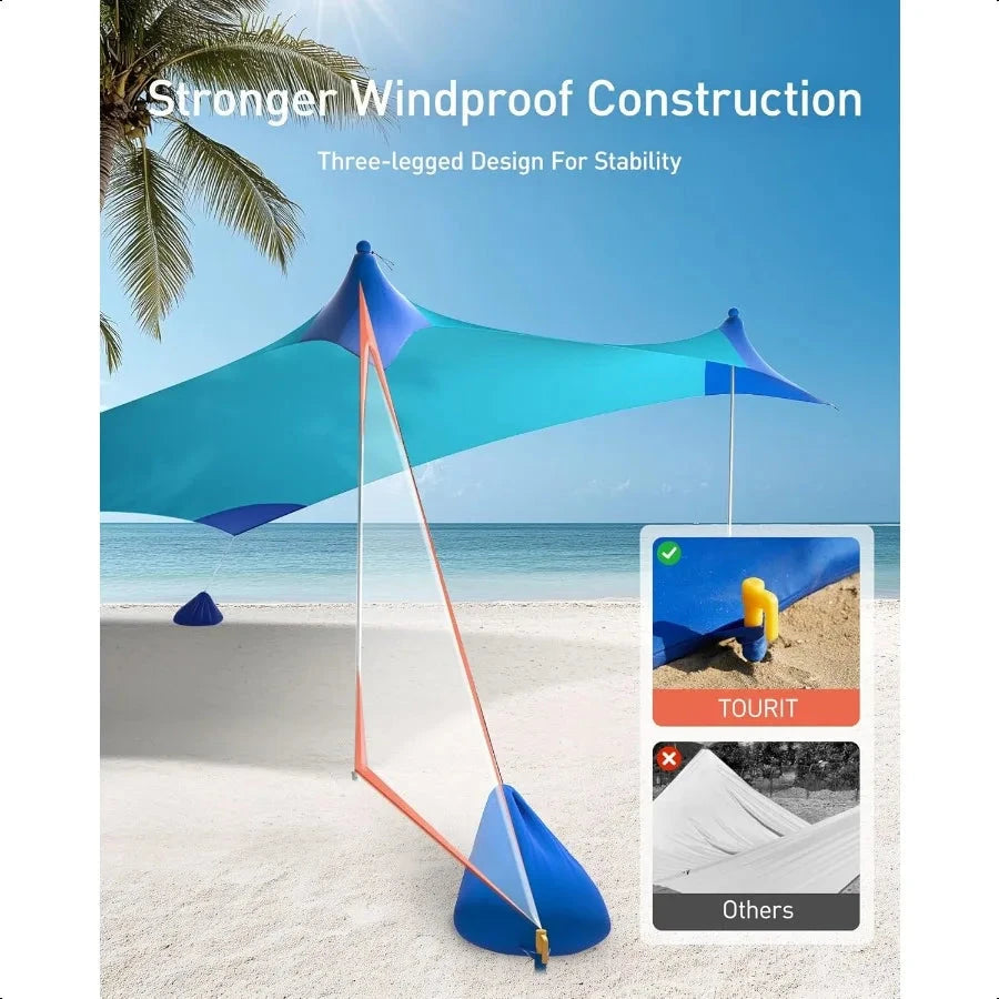 Beach Tent Sun Shelter 11x11ft UPF50+ Protection Beach GlowCart