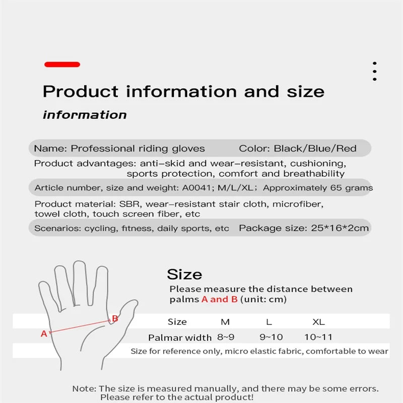 MTB Bike Sports Cycling Gloves Full Finger Men Women Running Fitness Gym Spring Summer Riding Motorcycle Gloves GlowCart