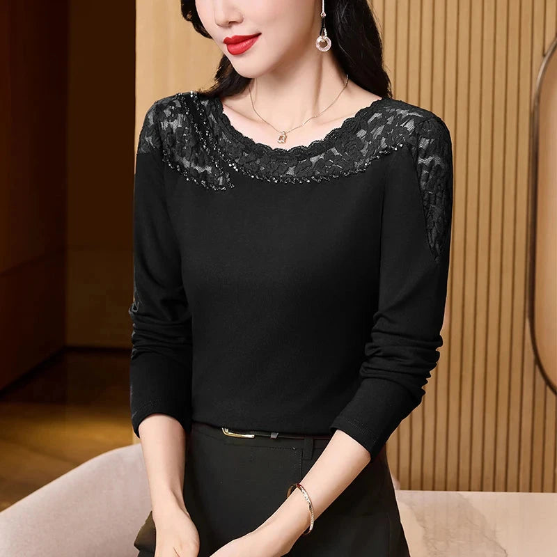 2025 Autumn Winter Bottoming Shirt Korean Fashion Patchwork GlowCart