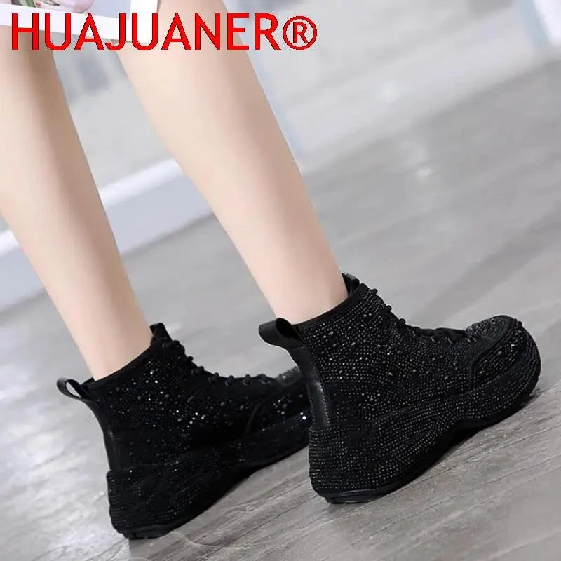 2025 Shiny Rhinestones Thick Sole Autumn Winter Short Ankle GlowCart