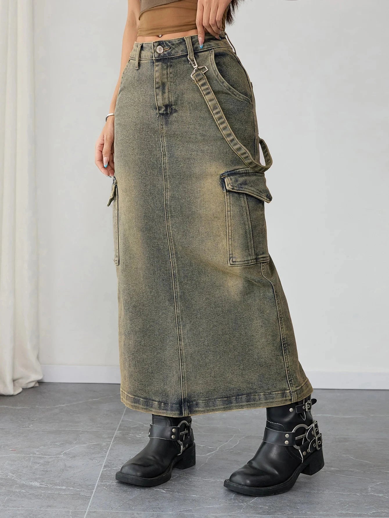 Korean Style Women's High Waist Denim Maxi Skirt Casual Loose Fit Jeans Pants Everyday Wear Fashion Clothing GlowCart