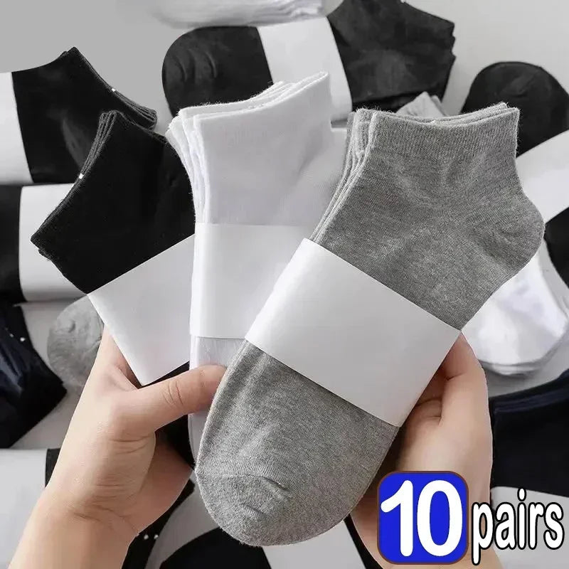 Men Ankle Socks Solid Color Black White Gray Invisible Breathable Cotton Sports Socks Male Short Socks Women Men Sox 10/5Pcs GlowCart