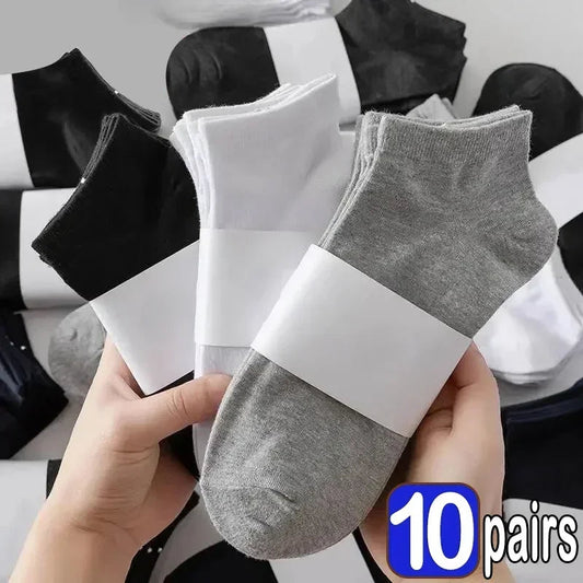 Men Ankle Socks Solid Color Black White Gray Invisible Breathable Cotton Sports Socks Male Short Socks Women Men Sox 10/5Pcs GlowCart