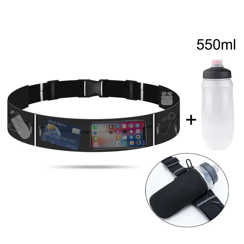 Running Belt Waist Bag with Water Bottle 550ml Women Sports Fanny Pack Men Phone Pouch Jogging Gym Bags Hydration Run GlowCart