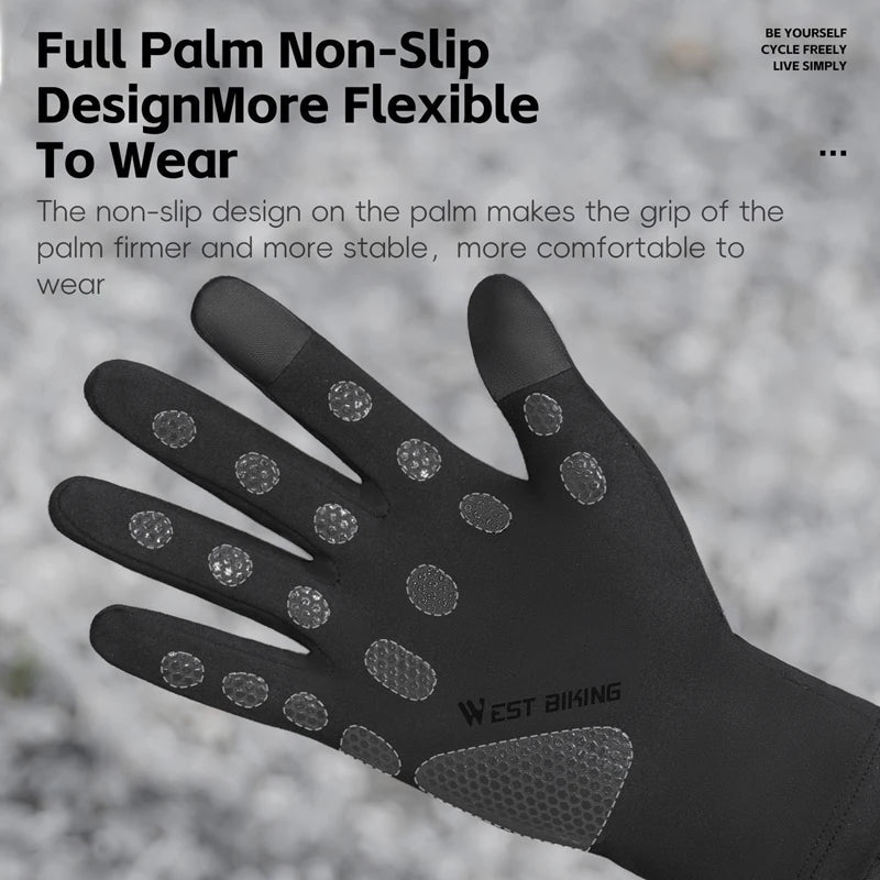 WEST BIKING Thermal Cycling Gloves Winter Fleece Windproof Bike Gloves Touch Screen Full Finger Gloves Outdoor Cycling Equipment GlowCart