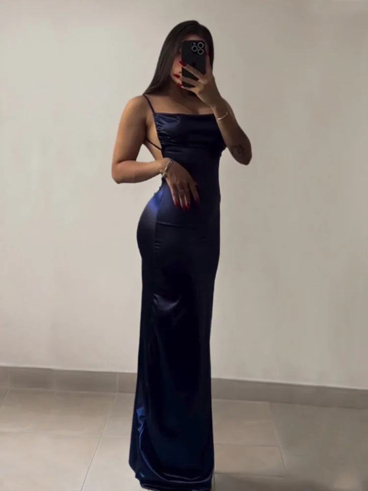 2025 Europe and America Sleeveless Backless Bodycon Dress Women Summer High Fork Party Club Evening Dresses Streetwear Sundress GlowCart