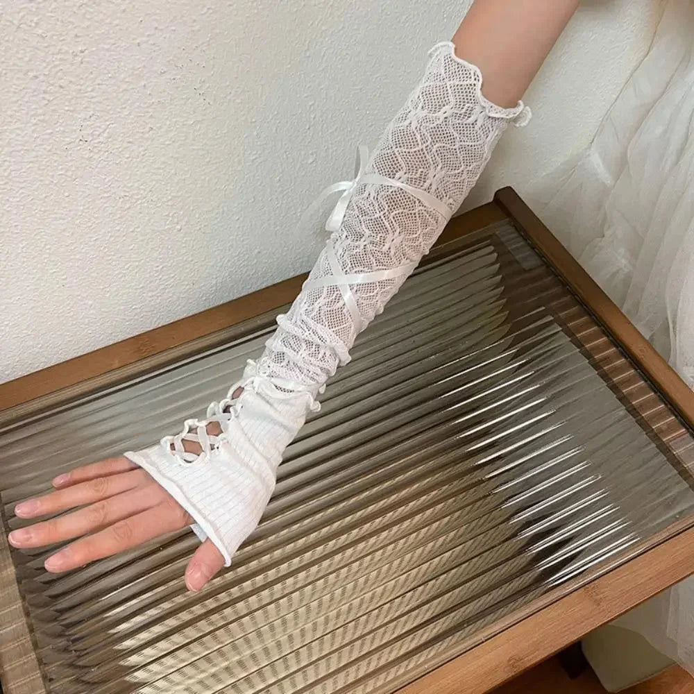 Women Lolita Jk Lace Fingerless Gloves Black Gothic DIY GlowCart