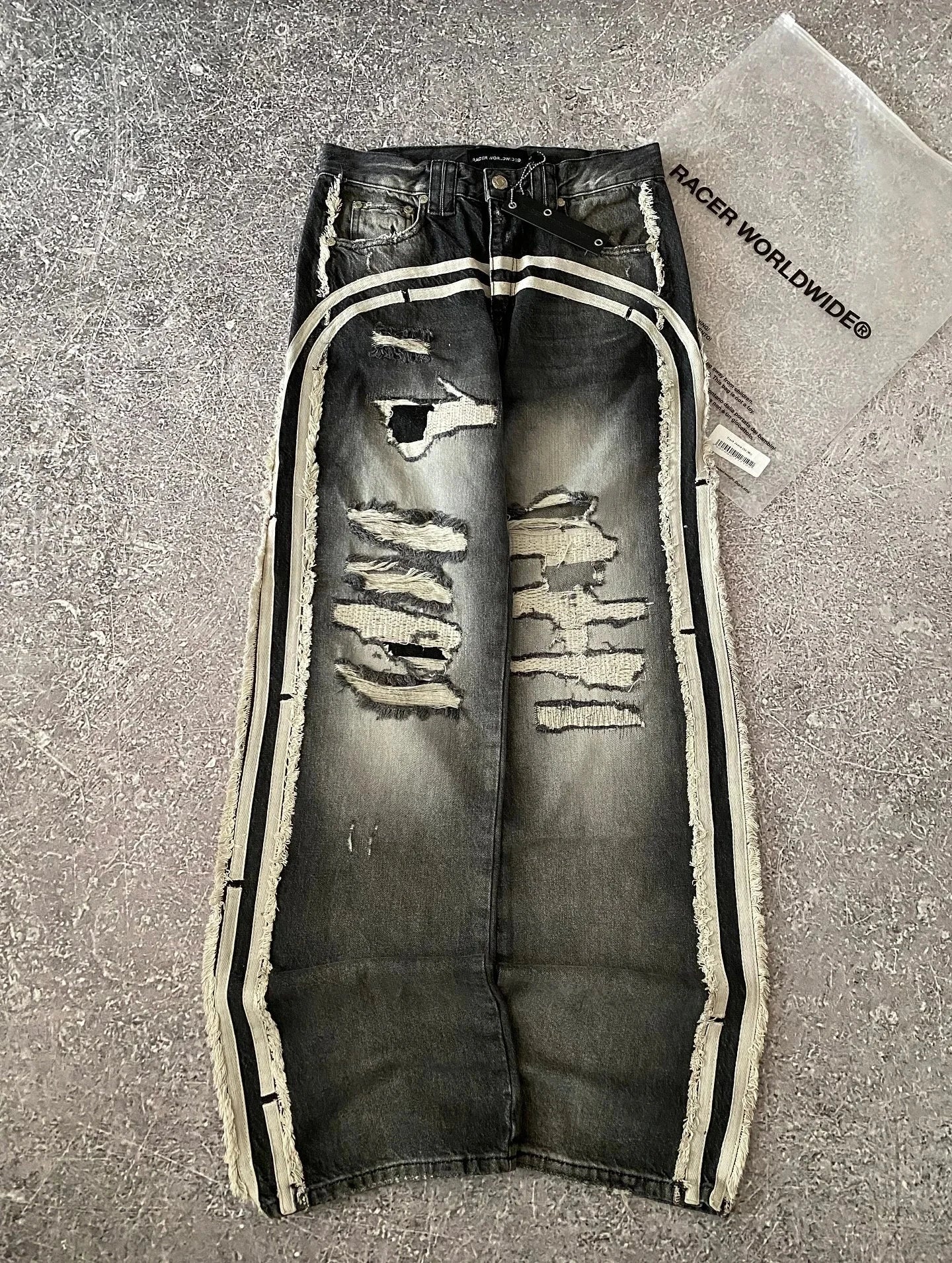 Streetwear American New Hole Washed Yellow Baggy Jeans Male GlowCart