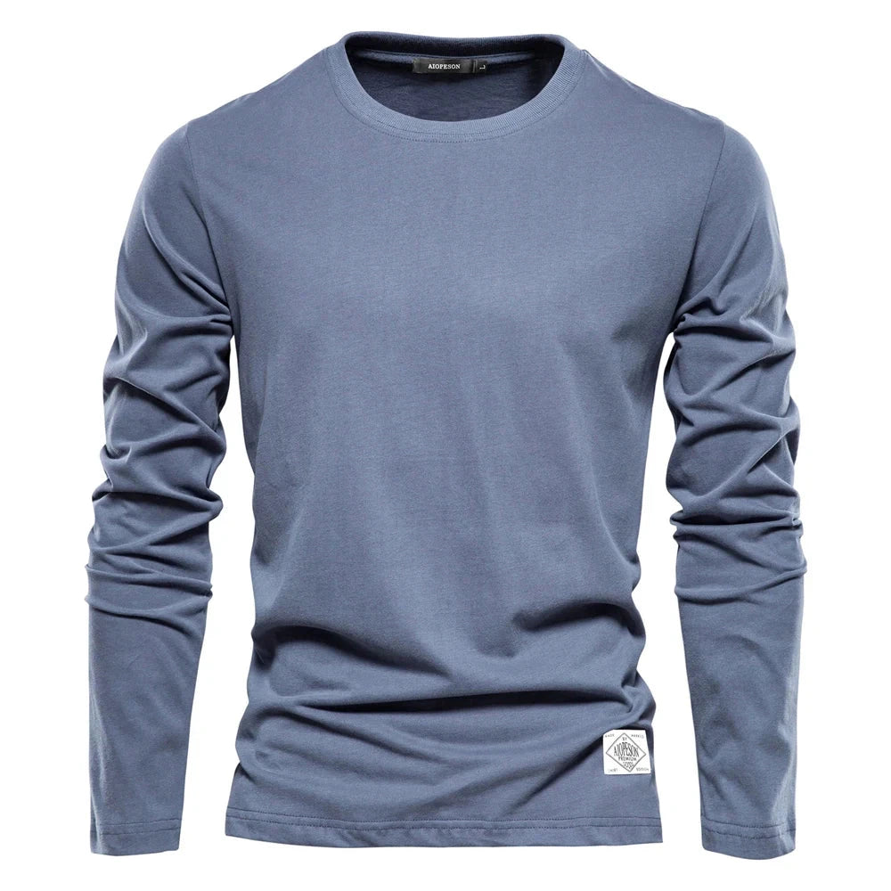 100% Cotton Long Sleeve T shirt For Men Solid Spring Casual GlowCart
