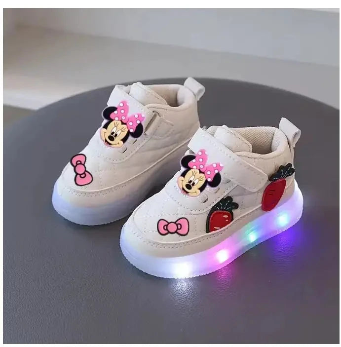 Disney Mickey Mouse Spring Autumn and Winter Children's Lighting Casual Shoes pu Girls and Boys LED Sneakers Board shoes GlowCart