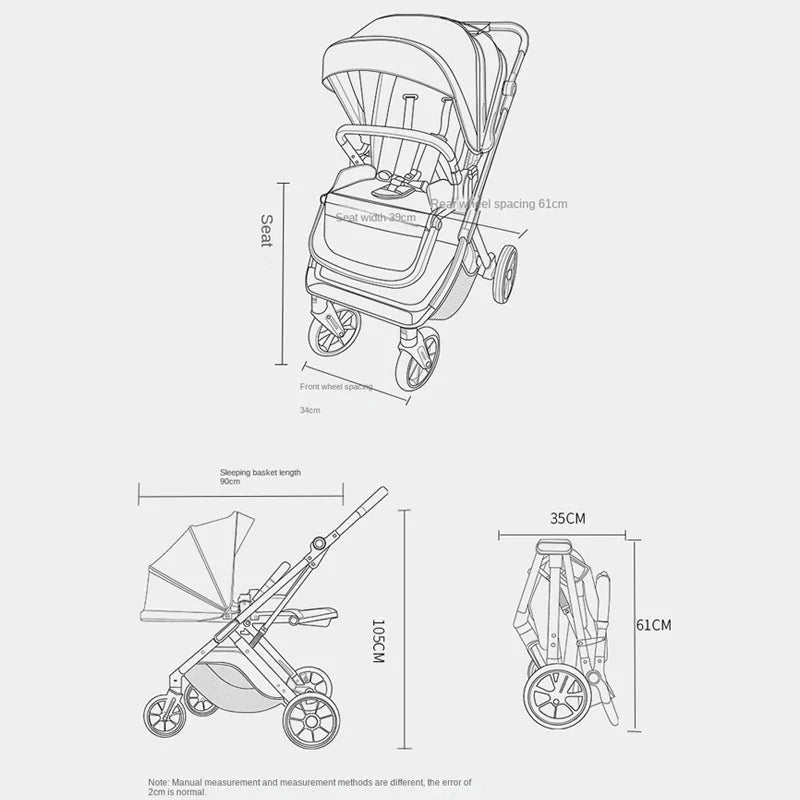 Baby carrige can sit or lie down Lightweight Folding Newborn Baby High Landscape Stroller Two-way Push Anti Vibration Wheels GlowCart
