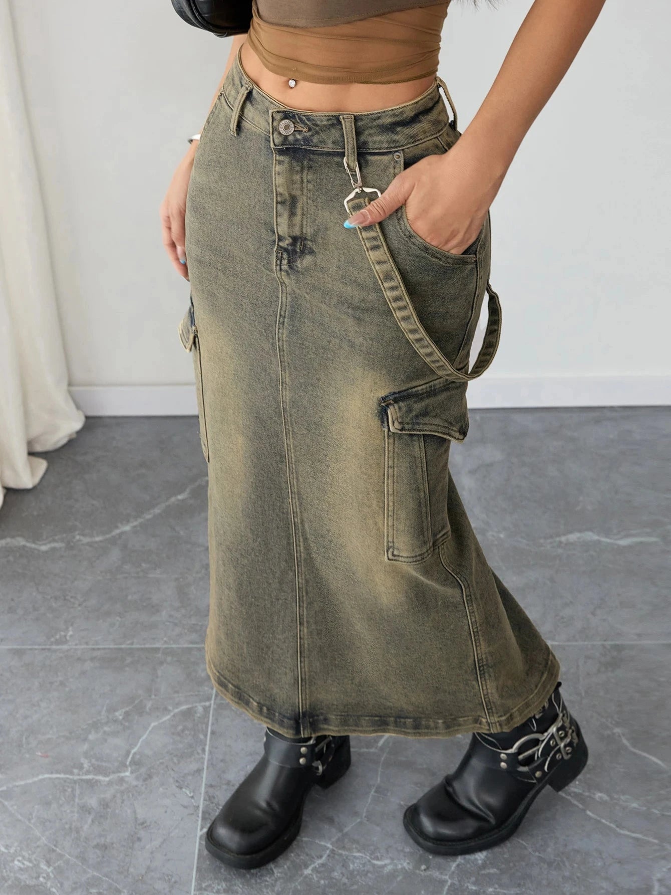 Korean Style Women's High Waist Denim Maxi Skirt Casual Loose Fit Jeans Pants Everyday Wear Fashion Clothing GlowCart