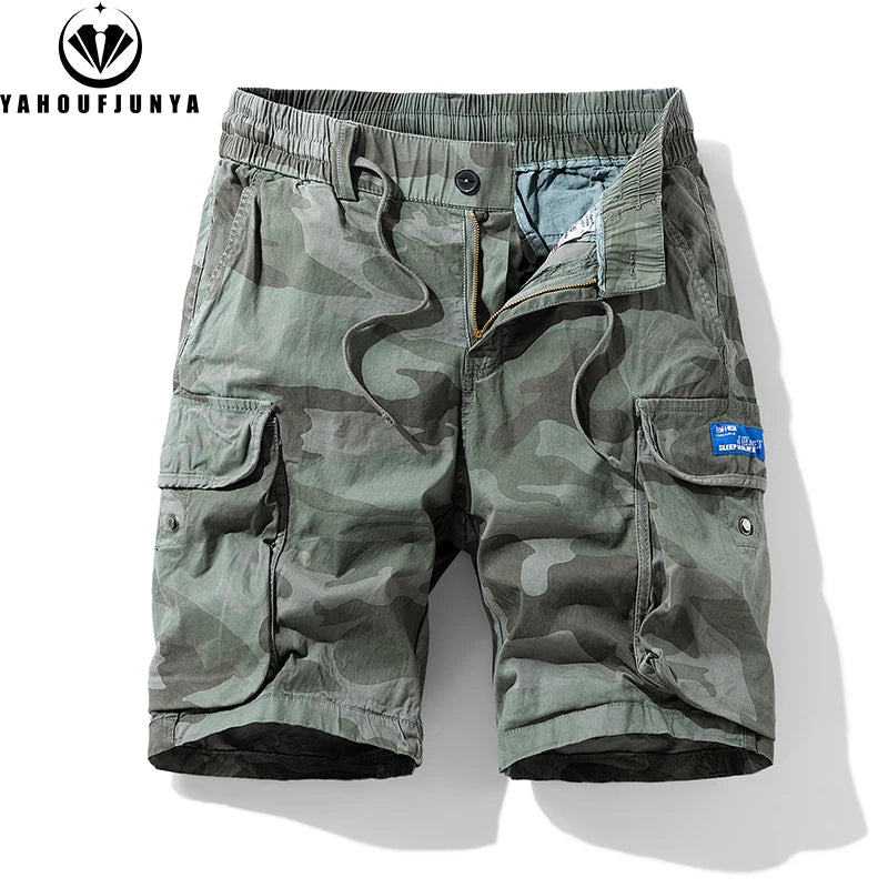 New Men Summer Outdoor Leisure Camouflage Comfortable Shorts Men Elastic Waist Loose Straight High-Quality Design Shorts Male GlowCart